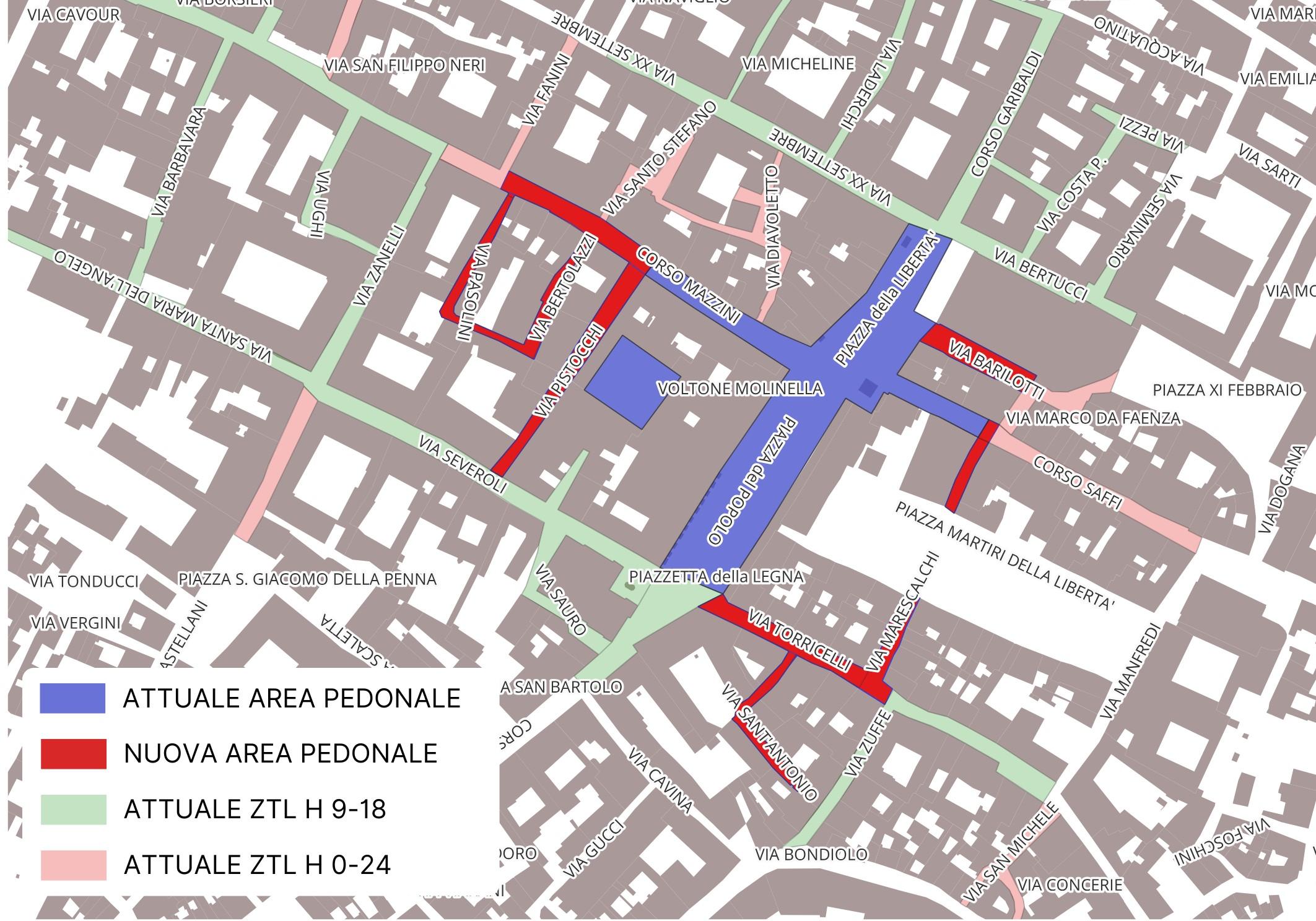 Sperimentazione natalizia: nuove aree pedonali nel centro storico di Faenza