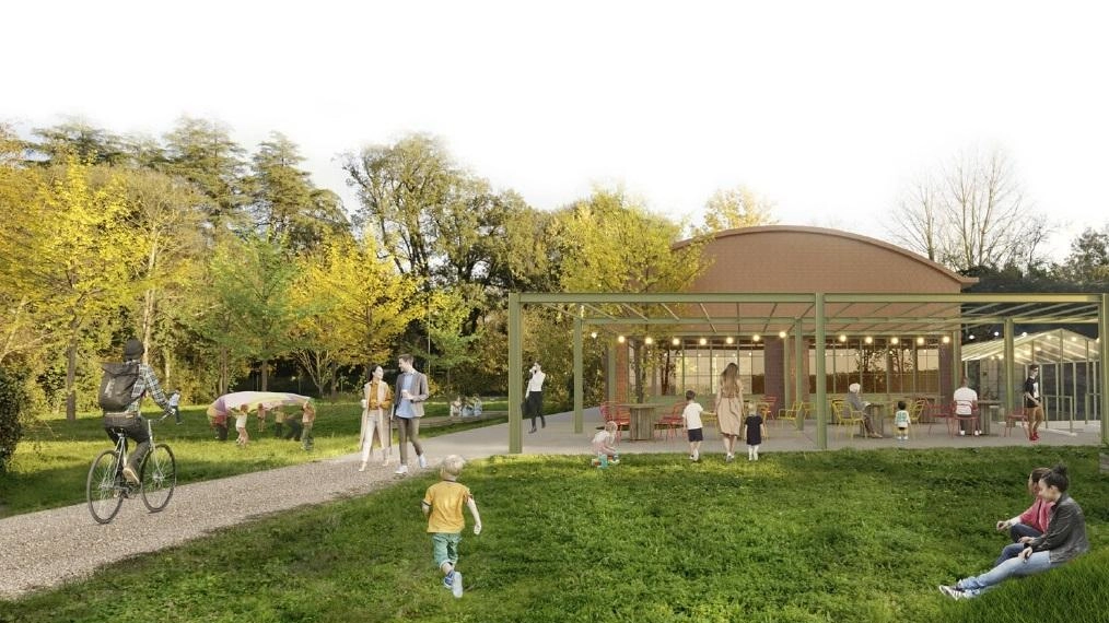 Il rendering che illustra il progetto di riqualificazione del parco