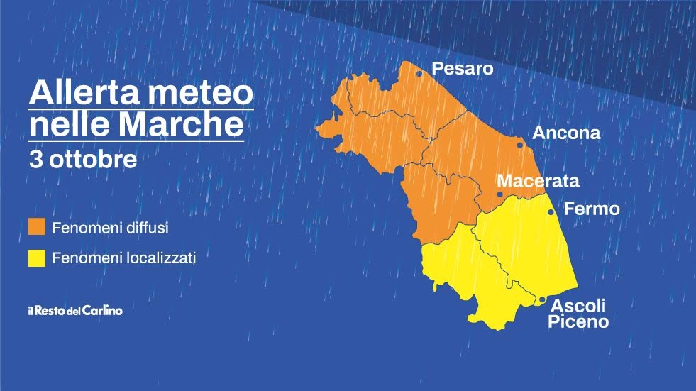 Rovesci diffusi e persistenti soprattutto nelle Marche centro-settentrionali. Scatta l'allerta arancione della Protezione civile