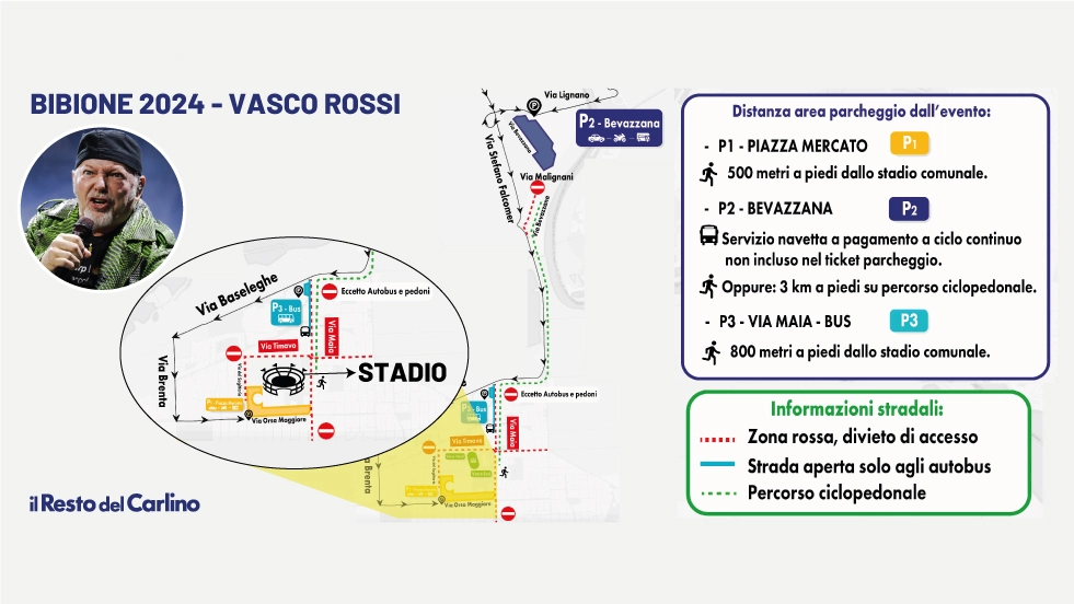 Concerto di Vasco Rossi a Bibione: i parcheggi e come arrivare