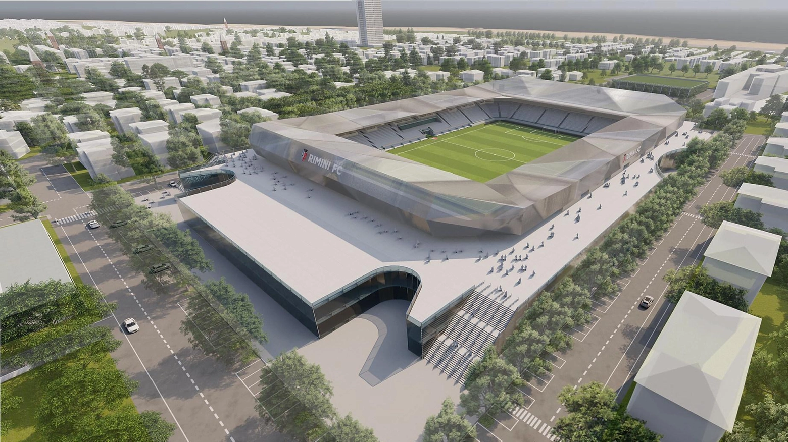 Il progetto del nuovo stadio. A fianco del ’Romeo Neri’ sorgerà un maxi parcheggio da 500 posti
