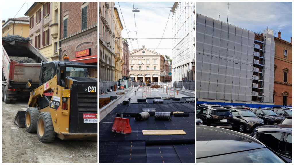 La mappa dei cantieri a Bologna: da sinistra via Massarenti, via Ugo Bassi e la facciata della Prefettura in piazza Roosevelt