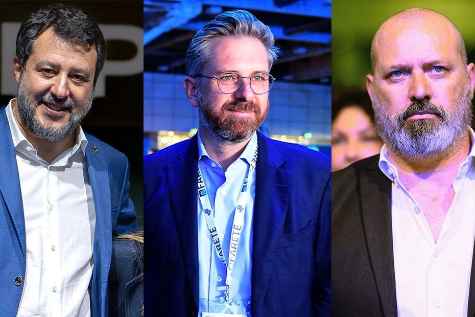 Da sinistra il ministro Matteo Salvini, il sindaco di Bologna Matteo Lepore e il governatore dell'Emilia Romagna Stefano Bonaccini