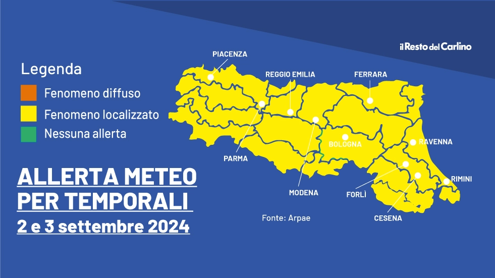 Allerta meteo gialla in Emilia Romagna: temporali localizzati previsti fino alla fine della giornate del 3 settembre