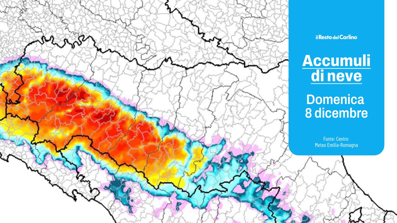 Neve, quanta ne cadrà questo weekend in Emilia Romagna: gli accumuli