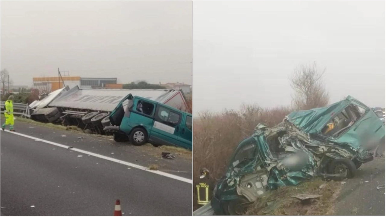 Incidente sull'A4 tra un tir e un furgoncino dei servizi sociali di Venezia. Foto a sinistra da Fb Zaia