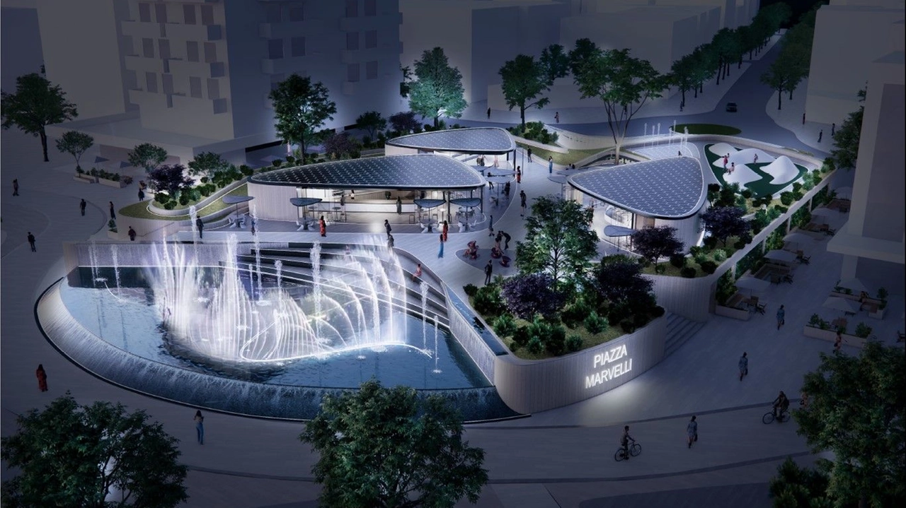 Il rendering della futura piazza Marvelli