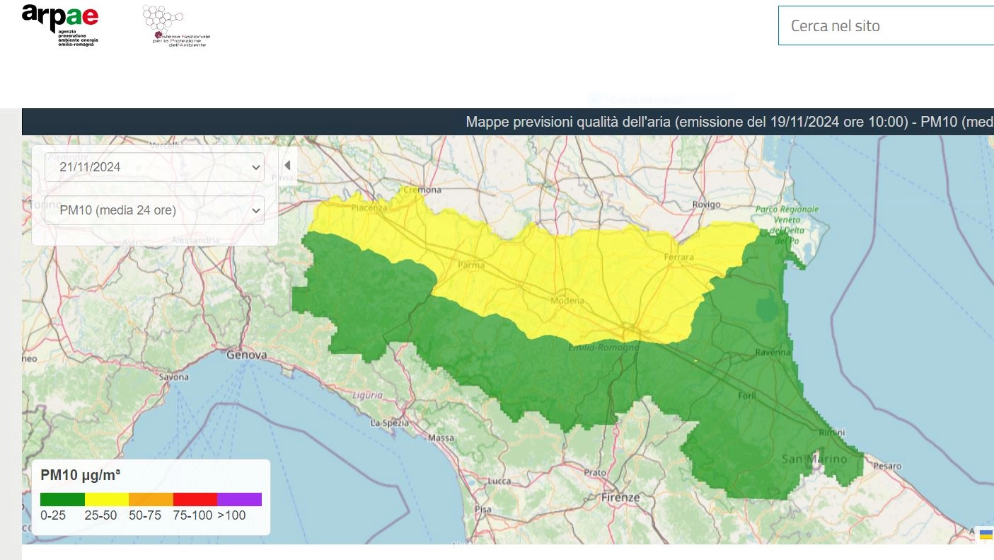 Pm10: le previsioni sulla qualità dell'aria di giovedì 21 in Emilia Romagna dell'Arpa regionale