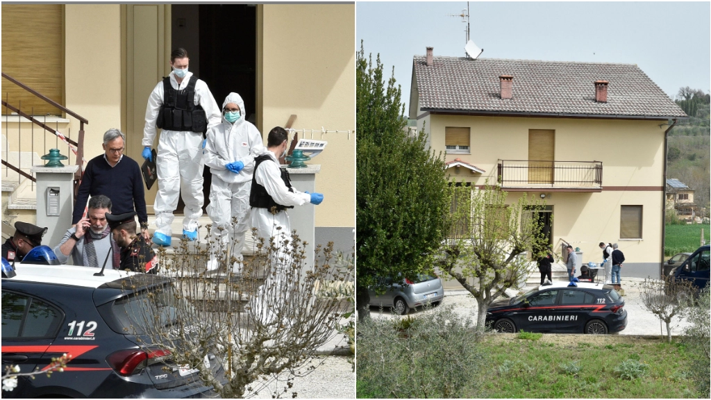 Polizia scientifica e carabinieri sul posto dell'omicidio a Corridonia