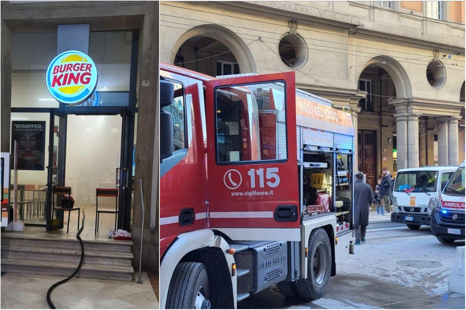 Incendio oggi da Burger King a Bologna: paura in via Ugo Bassi