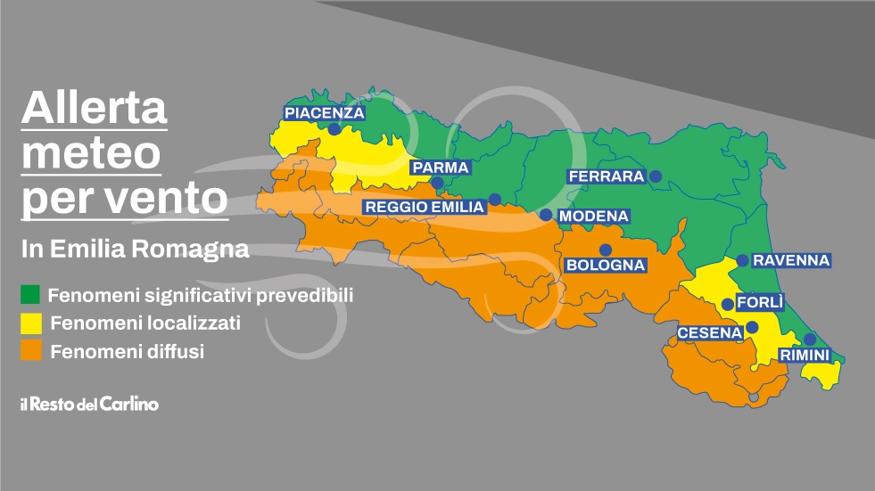 Allerta meteo per vento di burrasca in Emilia Romagna valida fino alla mezzanotte del 22 novembre