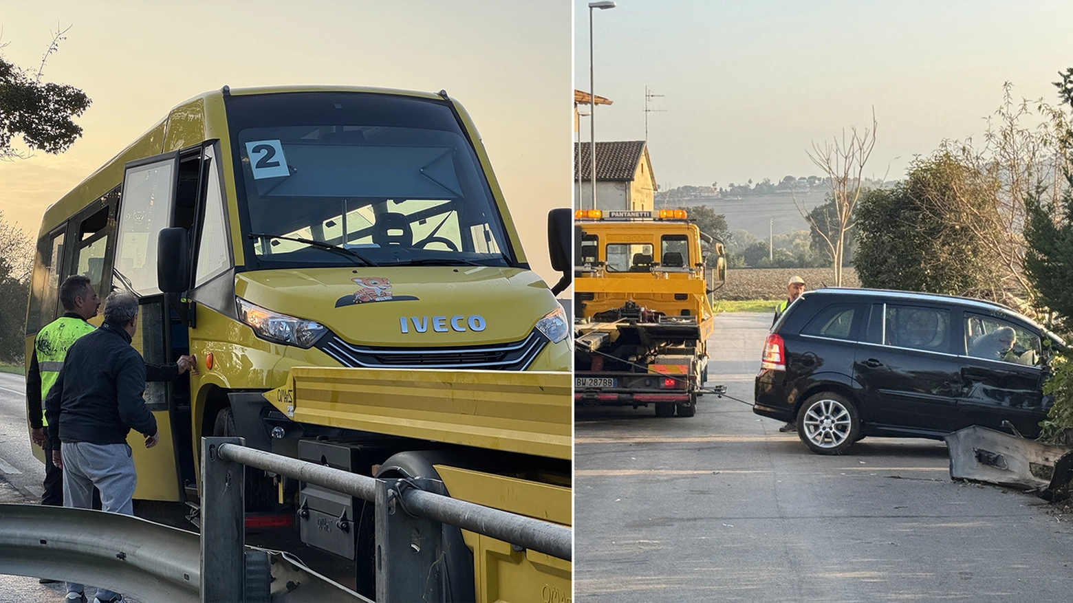 Montecosaro (Macerata): incidente lungo la provinciale, trasportati a Torrette l’autista e il passeggero di un monovolume. Illesi i bambini di ritorno da scuola