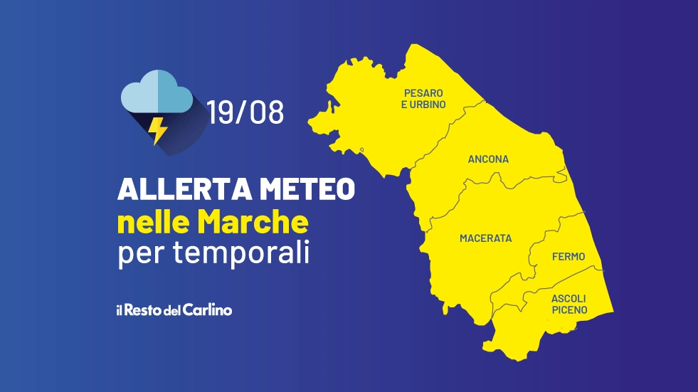 Allerta meteo per temporali nelle Marche per lunedì 19 agosto