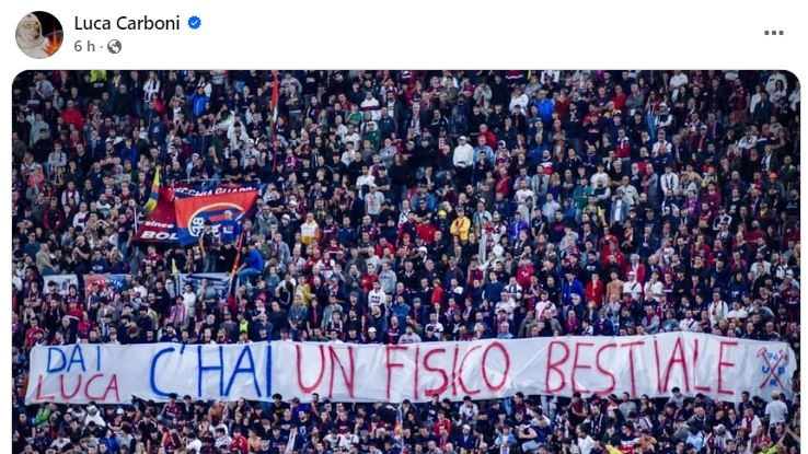 Il post con lo striscione condiviso da Luca Carboni