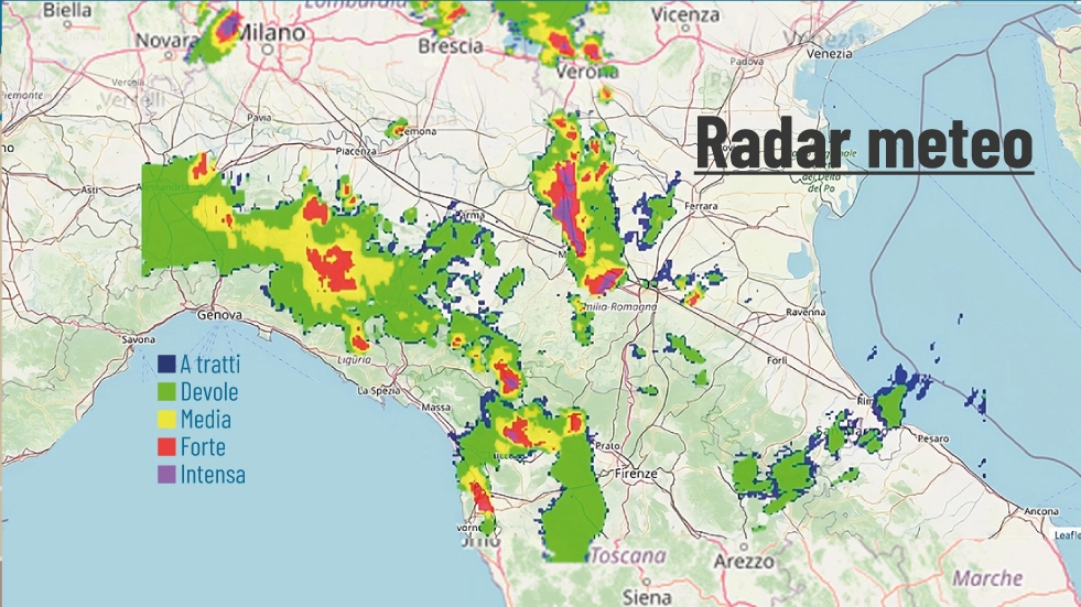I temporali del 2 giugno in Emilia Romagna: la mappa de il radar meteo di Arpae e Openstreetmap