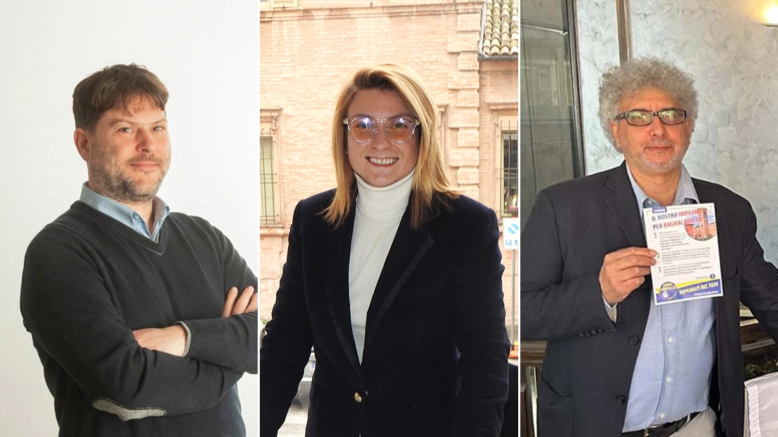I candidati sindaco di Bagnacavallo: da sinistra Matteo Giacomoni, Diletta Principale e Maurizio Bragonzoni