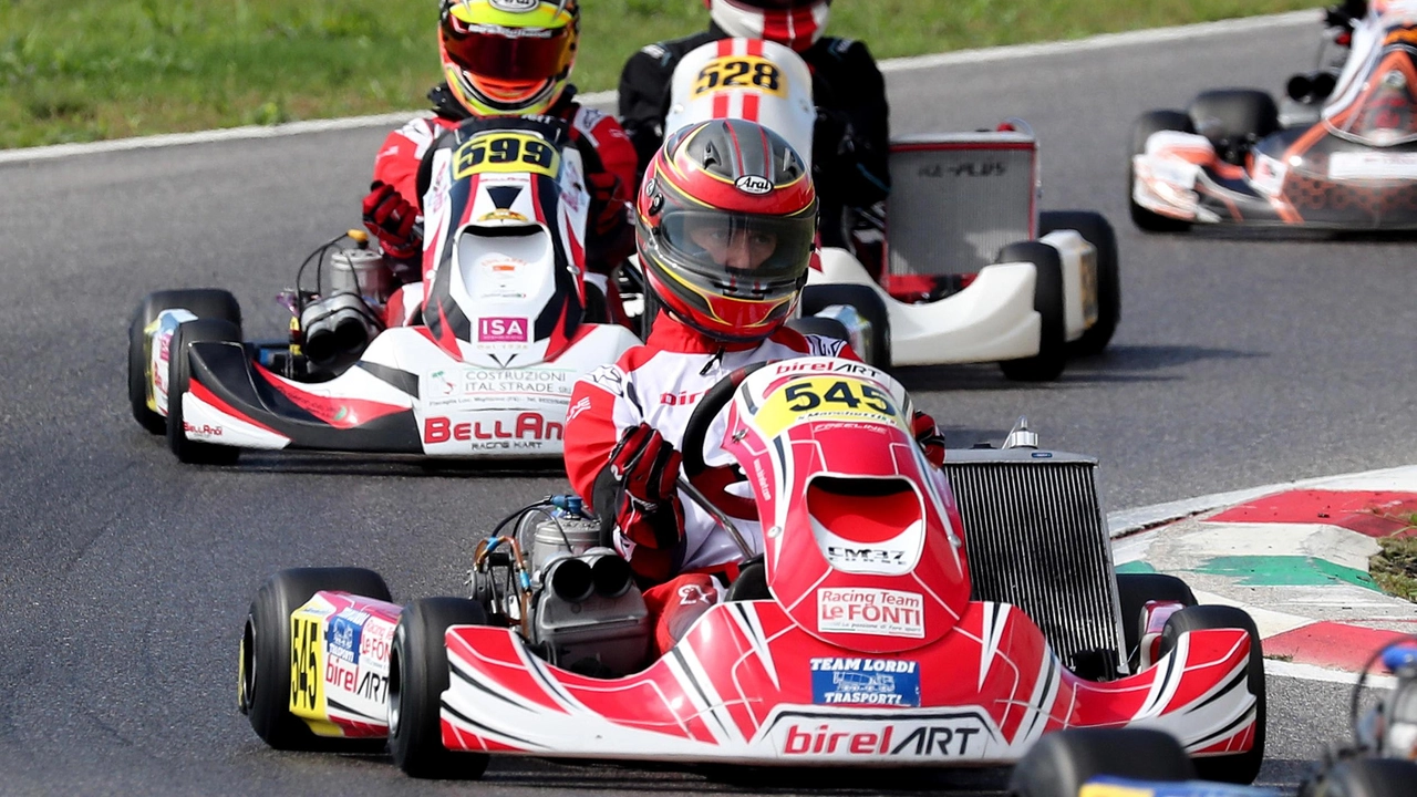 Samuele Marchetti in azione al volante del suo Kart Birel