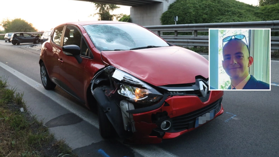 Le auto dopo l'incidente in tangenziale e la vittima, Giacomo Olivieri