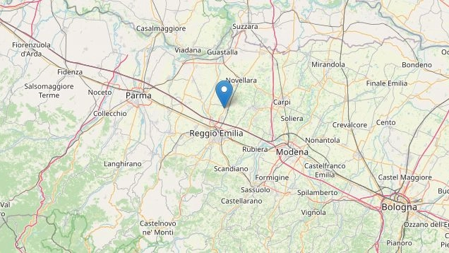 Scossa di terremoto nel Reggiano, epicentro a 1 km da Bagnolo in piano (mappa da Ingv)