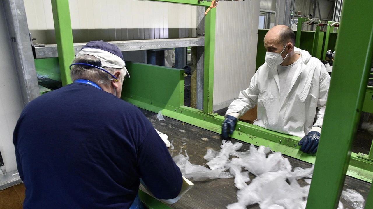 Due operatori del Cosmari al lavoro (foto Calavita)