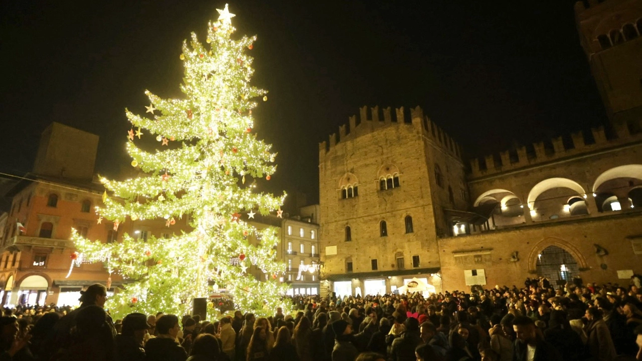 La città riunita in piazza Nettuno per l'accensione dell'albero di Natale