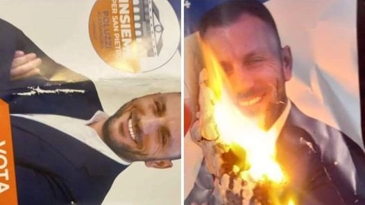 I volantini bruciati del candidato sindaco del centrosinistra Alessandro Poluzzi