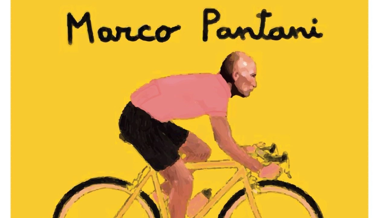 La gigantografia di Marco Pantani installata sul prato dello stadio comunale di Cesenatico