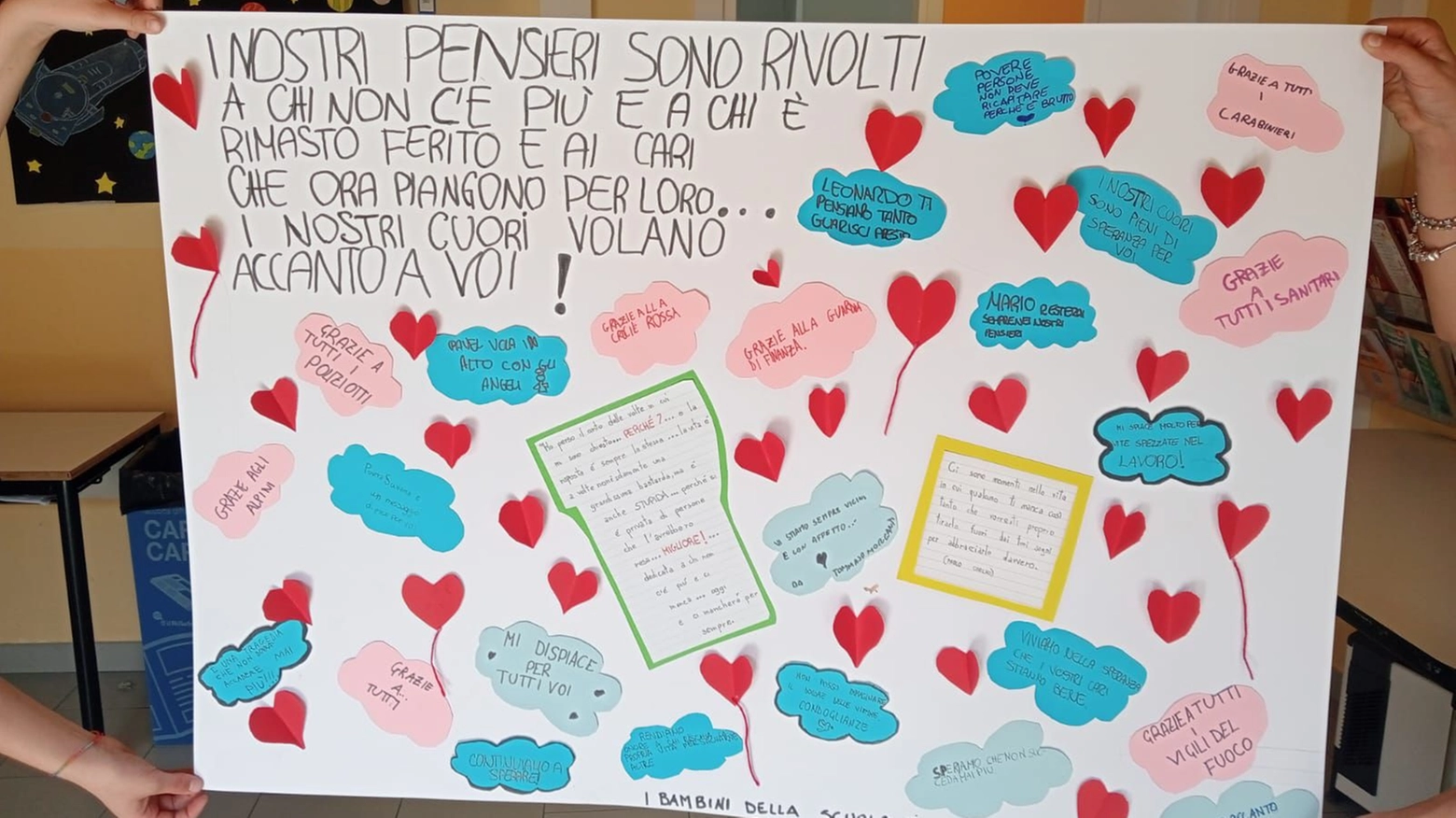 Uno dei cartelloni realizzati dai bambini della scuola 