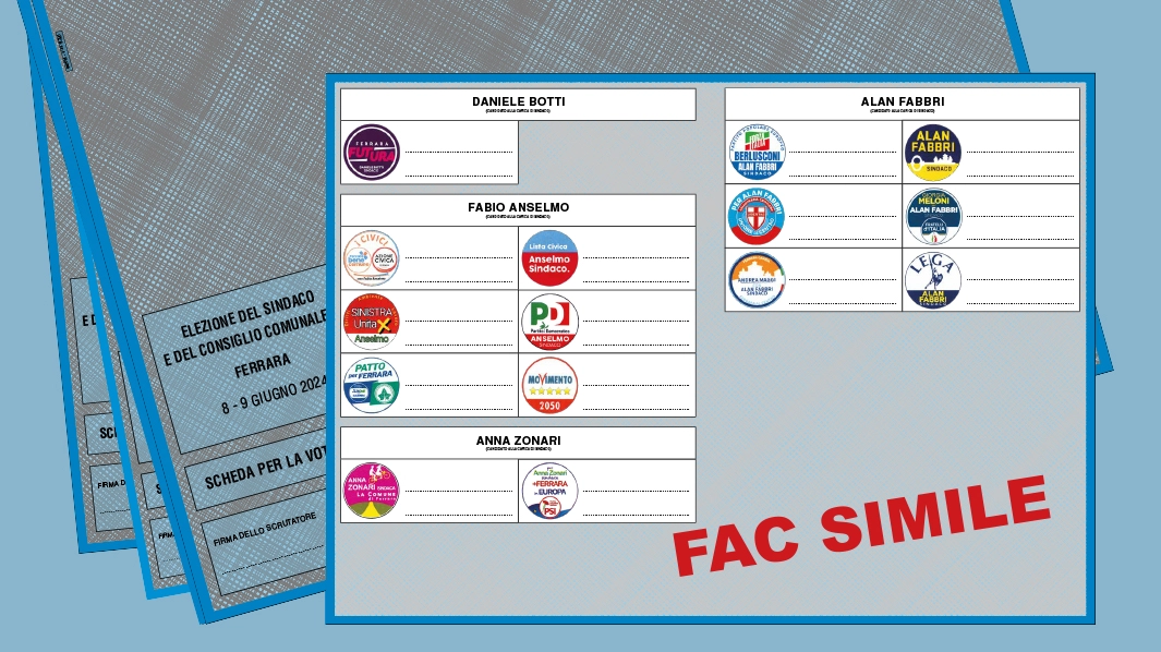 Il fac simile delle schede elettorali per le comunali di Ferrara