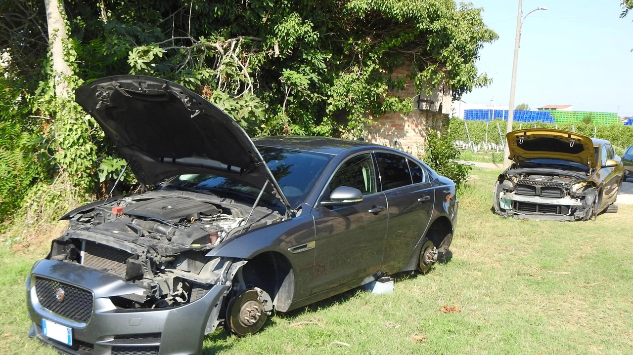 Una Jaguar e una Bmw sono state private di tutta la componente elettronica e pure dei sedili e degli airbag. Indagano i carabinieri