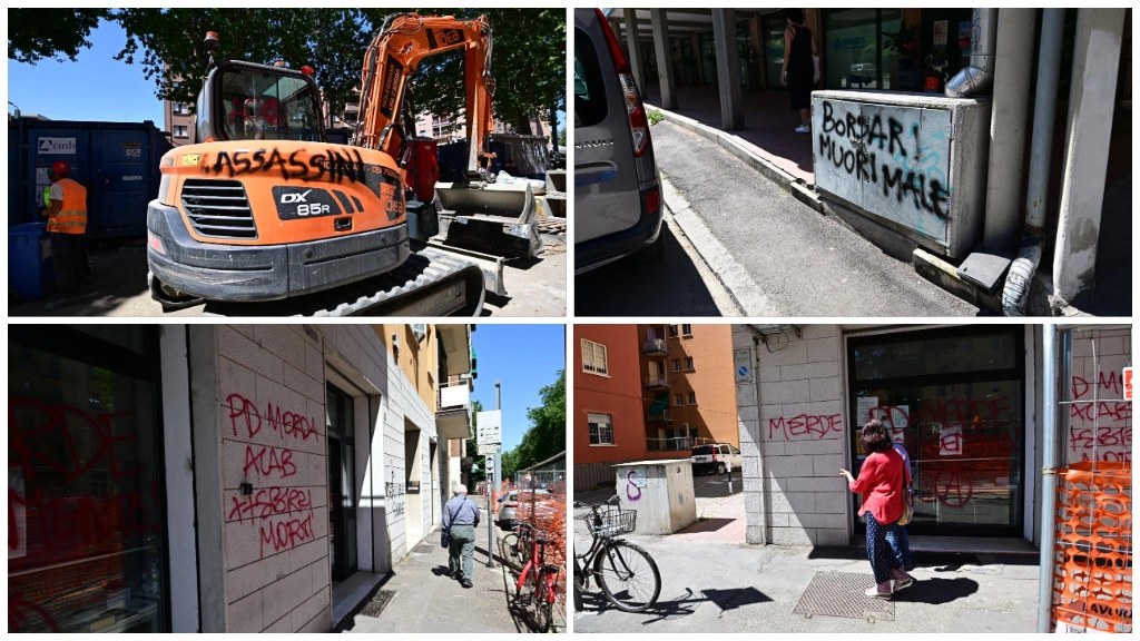 Le scritte apparse questa mattina in viale della Repubblica riguardano gli scontri avvenuto nel parco Don Bosco (Foto Schicchi)