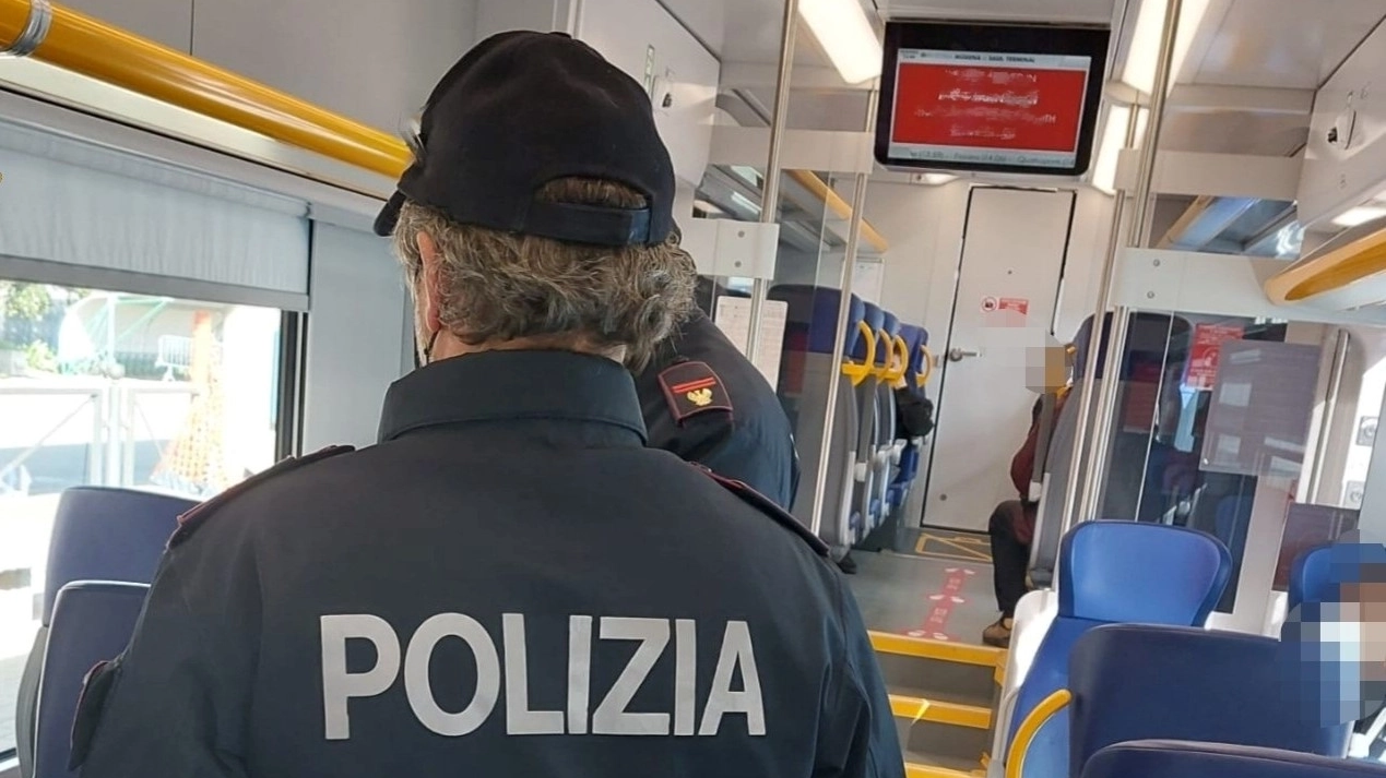 Un agente di polizia su un treno regionale