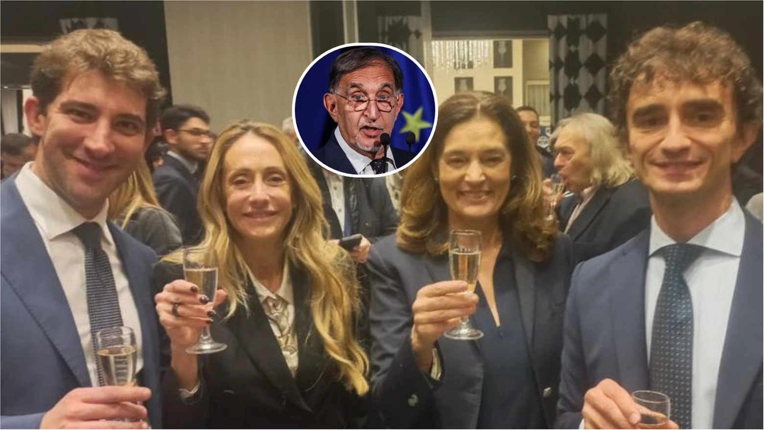 Da sinistra, Stefano Cavedagna, Arianna Meloni, Elena Ugolini e Galeazzo Bignami. Nel tondo, Ignazio La Russa