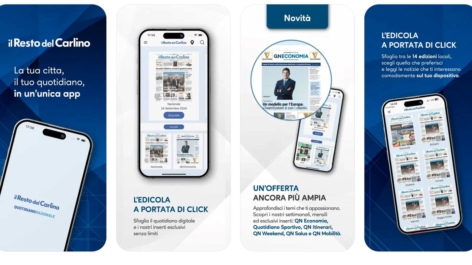 Alcune schermate della nuova versione dell'app del Carlino