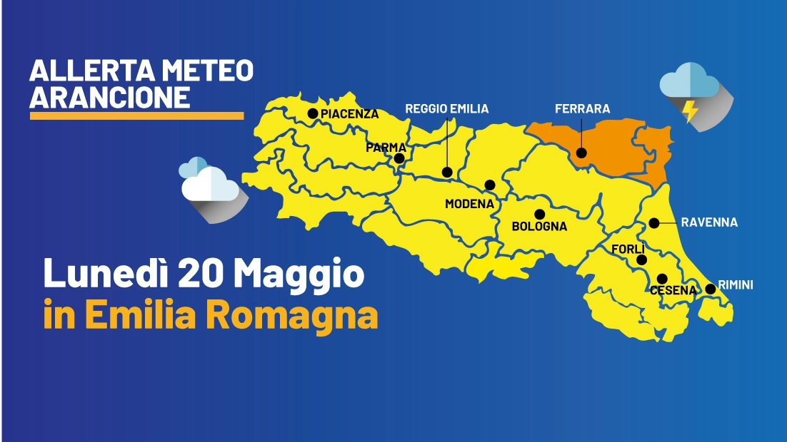 Allerta meteo arancione per lunedì 20 maggio in Emilia Romagna