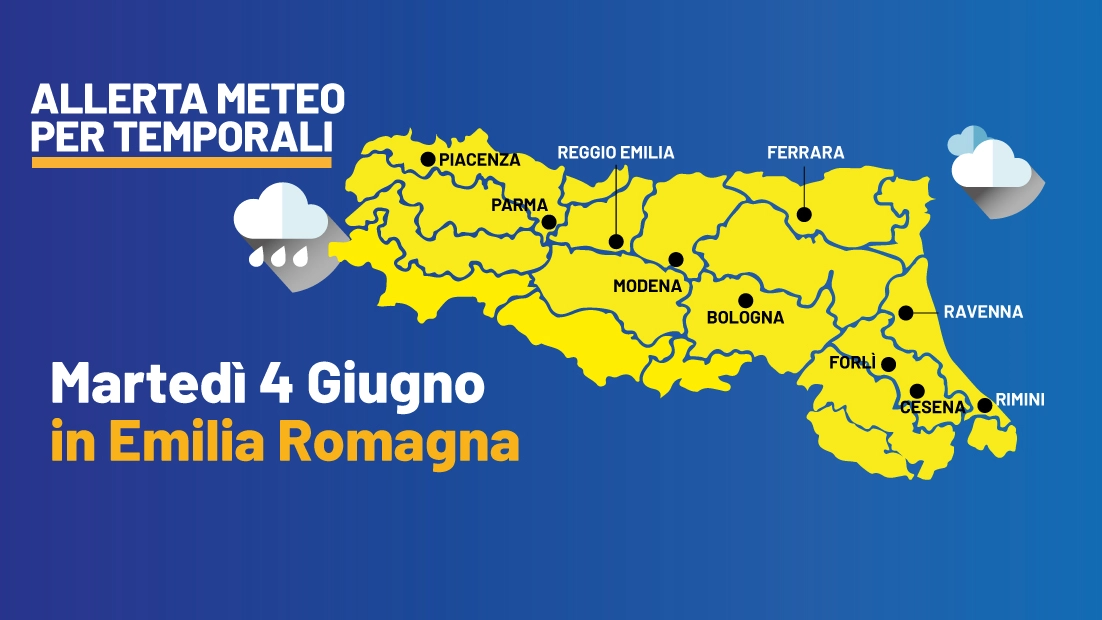 Allerta meteo temporali in Emilia Romagna per tutta la giornata del 4 giugno